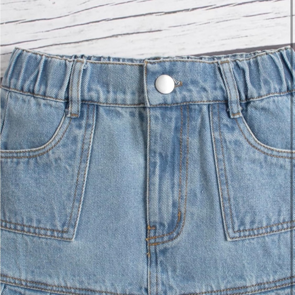 Pleated A Line Mini Denim Skirt - Picture 9 of 11